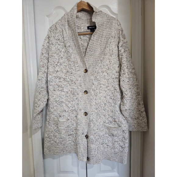 Lands' End Drifter Size 2X Oatmeal Heathered Cable Knit Cardigan Sweater - Picture 2 of 12